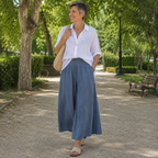 Palazzo - Pantalón Culotte Ancho de Lino con Cintura Alta