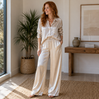 Satin - Pantalón Recto de Satén con Cintura Elástica